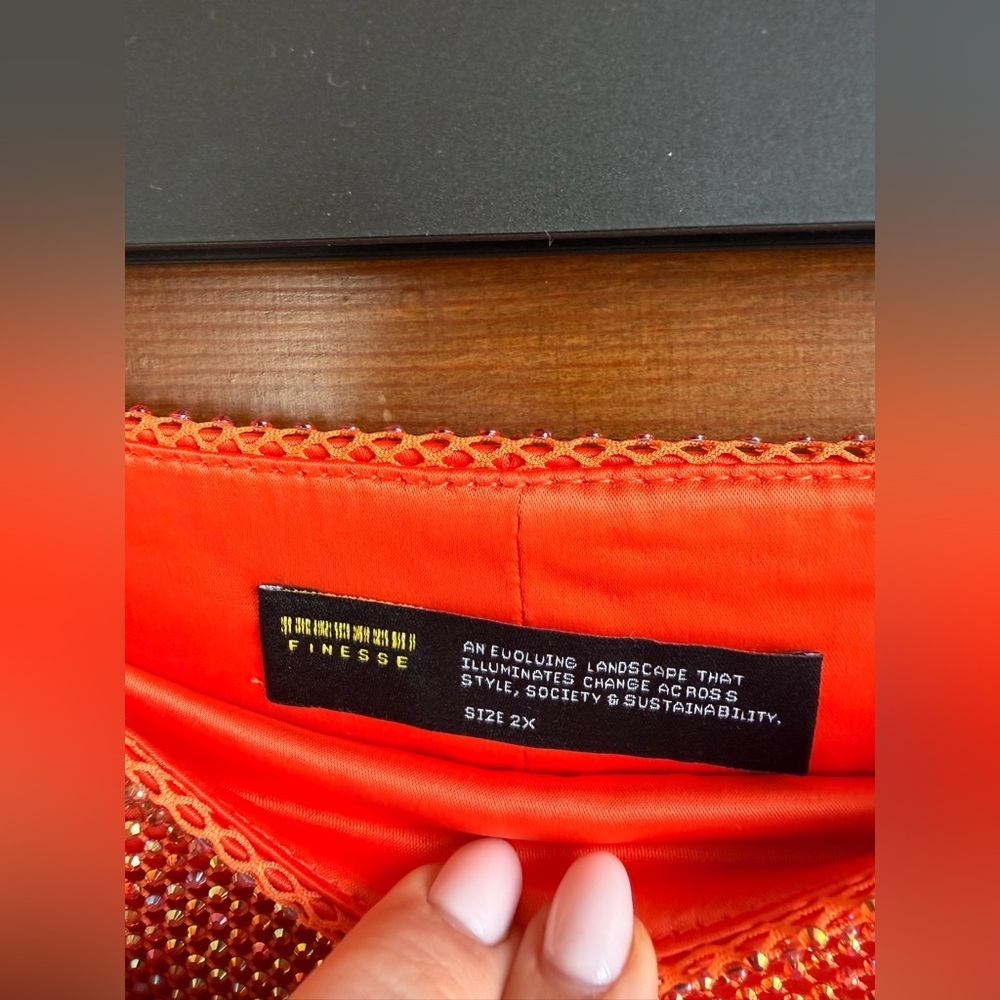 Finesse Alyah Orange Rhinestone Micro Mini Skirt - Picture 4 of 9